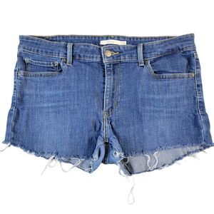 Levi 711 Skinny Jean Shorts Women 32 (Actual 33) Cut Off Stretch Dark Wash Jorts